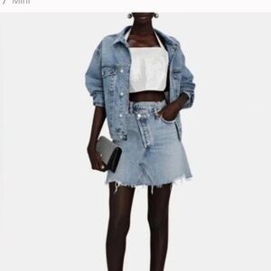 Agolde Criss Cross Buttonfly Distressed Denim Skirt Size 26